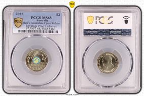 2025 $2 Men’s Australian Open Yellow Envelope Privy Colorized MS68