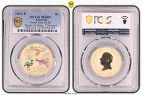 2025-P $1 Green Emu Al-Br Ngana Nyitting, Colorized MS69