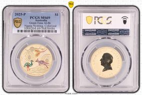 2025-P $1 Green Emu Al-Br Ngana Nyitting, Colorized MS69