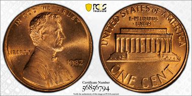 1982 1C Zinc, Small Date MS68RD