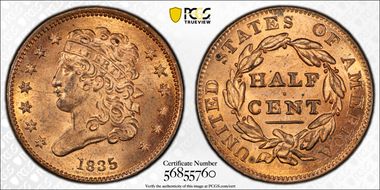 1835 1/2C MS64RD