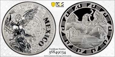 (2016)-Mo Medal "Mexican Elements" Ag 1oz Later Type - First Strike PR70DCAM