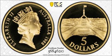 1988 $5 Parliament PR70DCAM