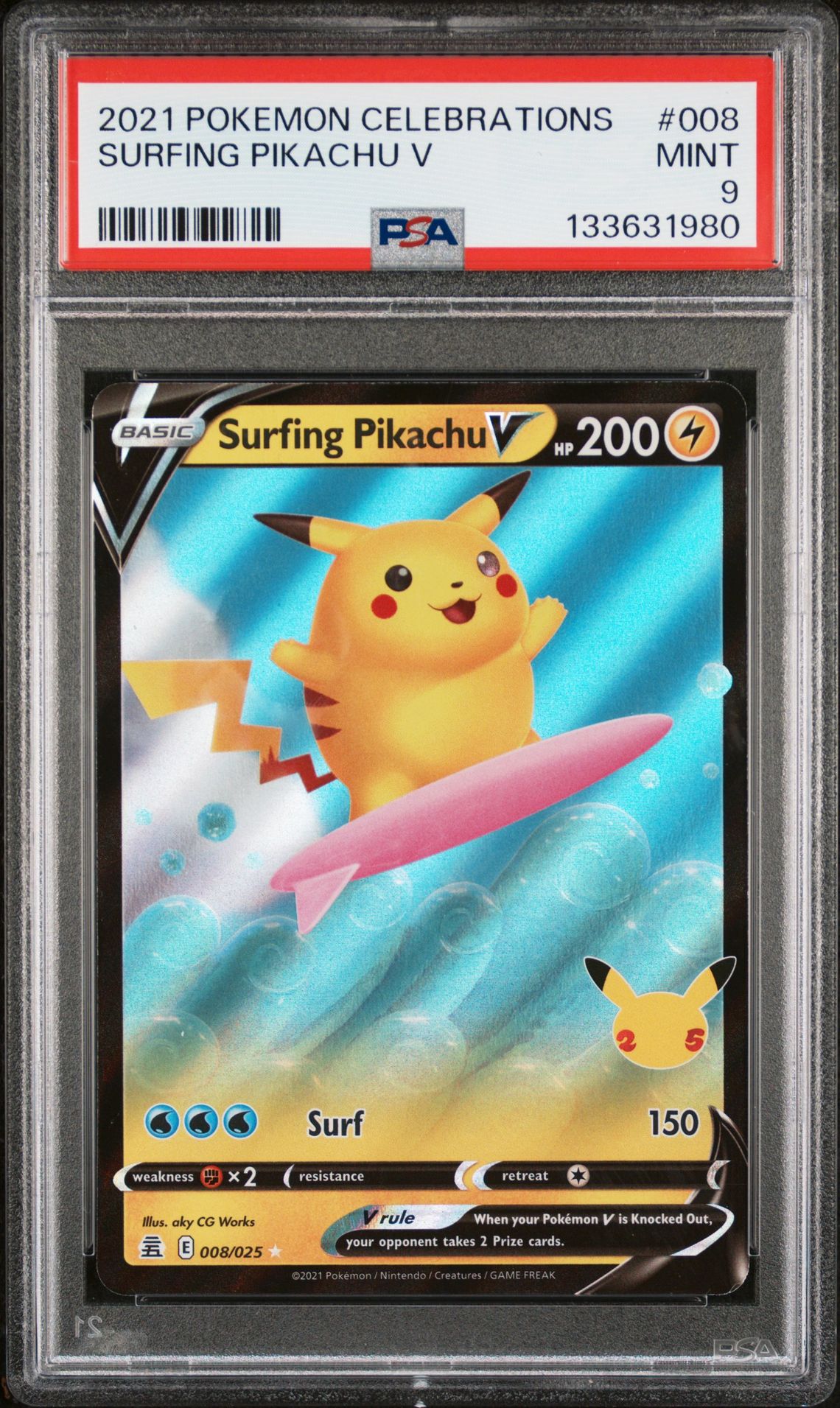 2021 Pokemon POKEMON CELEBRATIONS #008 Surfing Pikachu V front