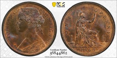 1863 1D S-3954 MS64BN