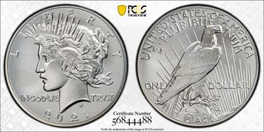2021 $1 Peace Dollar 100th Anniversary MS69