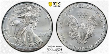 2016 $1 Silver Eagle  30th Anniversary MS67