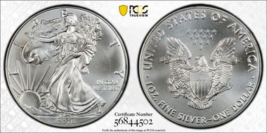2016 $1 Silver Eagle  30th Anniversary MS66