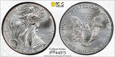 2016 $1 Silver Eagle  30th Anniversary MS67