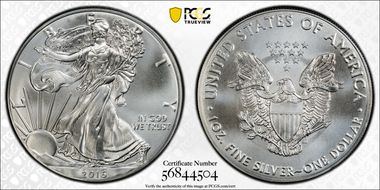 2016 $1 Silver Eagle  30th Anniversary MS67