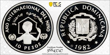 1982-CHI 10 Peso Year of the Child PR67DCAM
