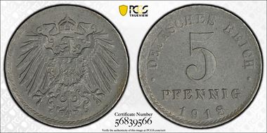 1918-A 5 Pfg J-297 MS63