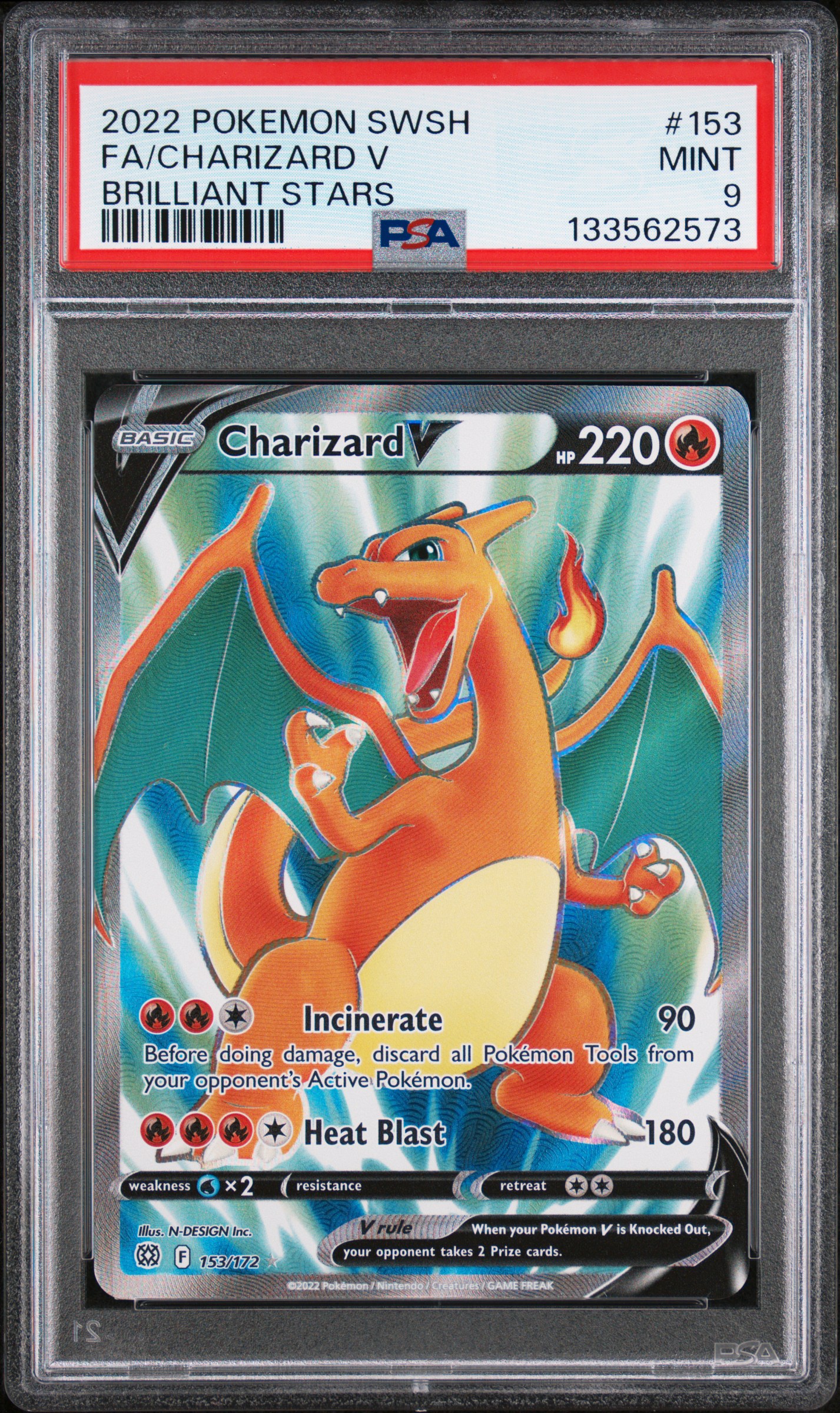 2022 #153 Full Art/Charizard V PSA 9 Sword & Shield Brilliant Stars Pokemon