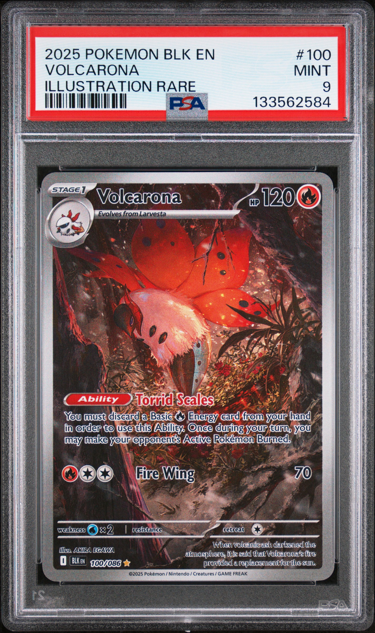 2025 #100 Volcarona PSA 9 Blk EN-Black Bolt Pokemon