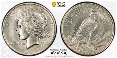 1921 $1 High Relief, Peace N1