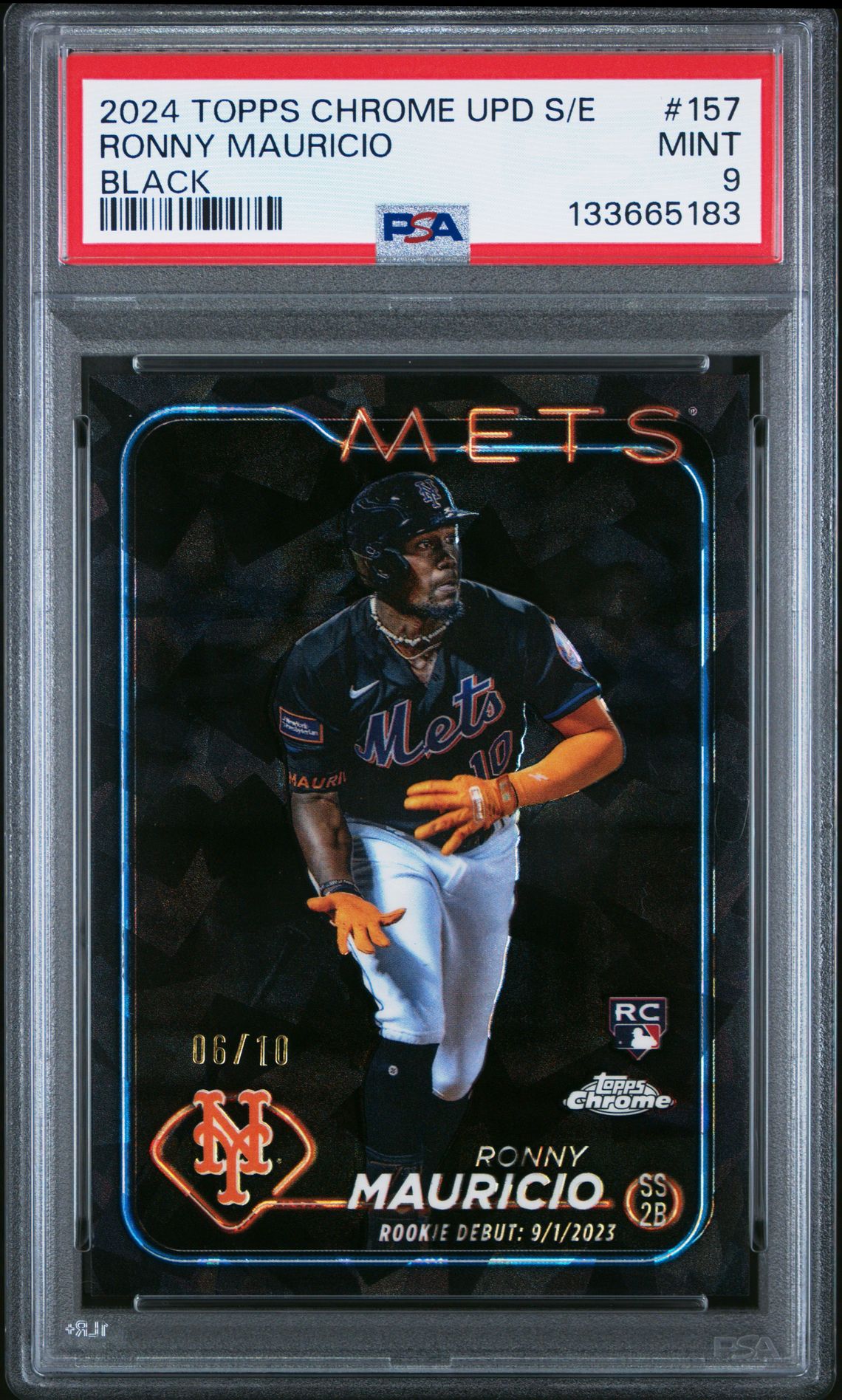 2024 Topps Chrome Sapphire Update Series Ronny Mauricio #157 (Black) Mint 9 front