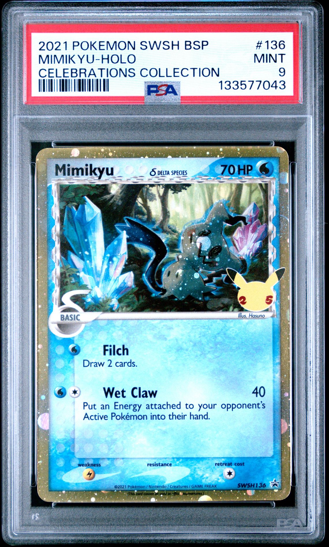2021 Pokemon Swsh Black Star Promo Mimikyu-Holo #136 (Celebrations Collection) Mint 9 front