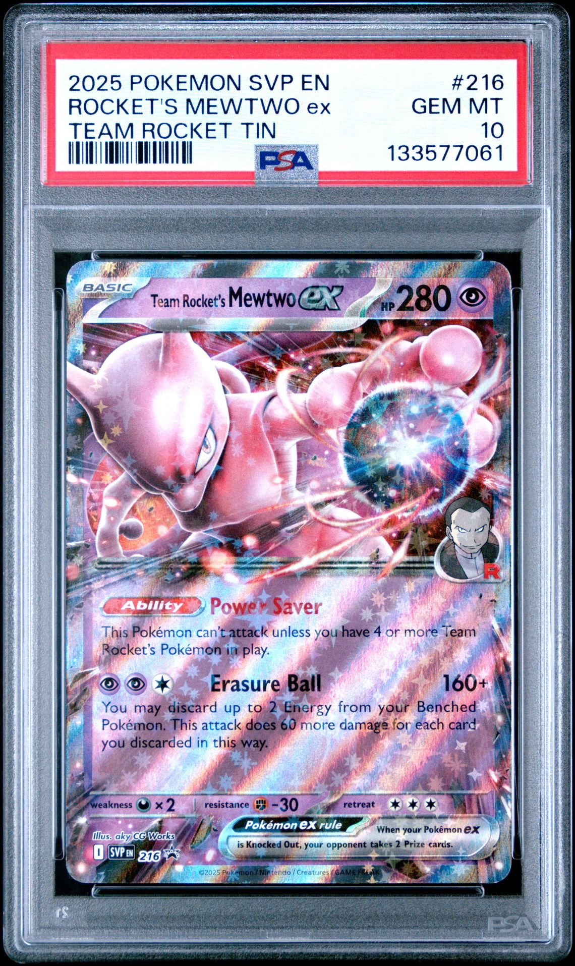2025 Pokemon Svp En-Sv Black Star Promo Rocket's Mewtwo Ex #216 (Team Rocket Tin) Gem Mt 10 front