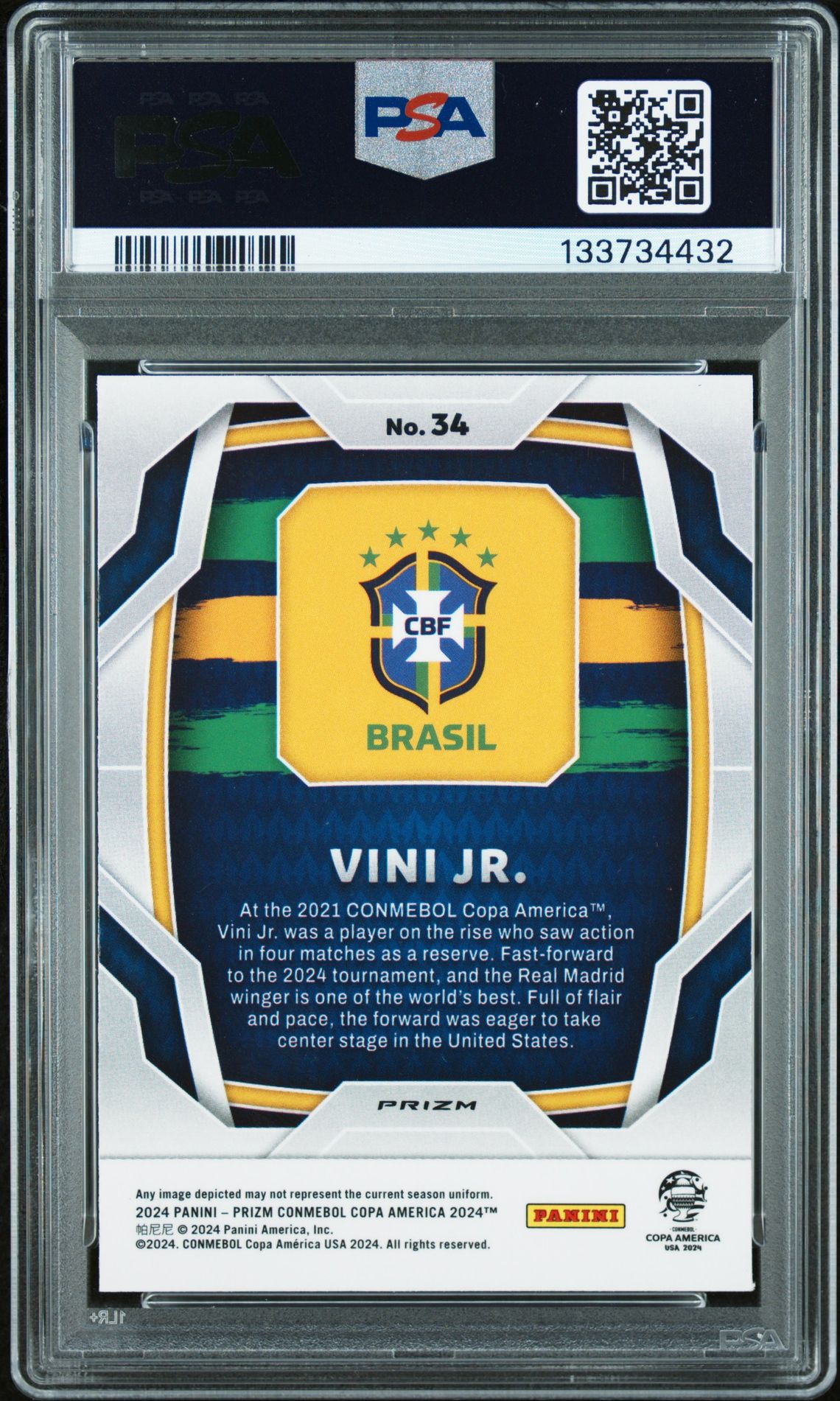 2024 Panini Prizm Conmebol Copa America Vini Jr. #34 (White Sparkle) Nm-Mt 8 back