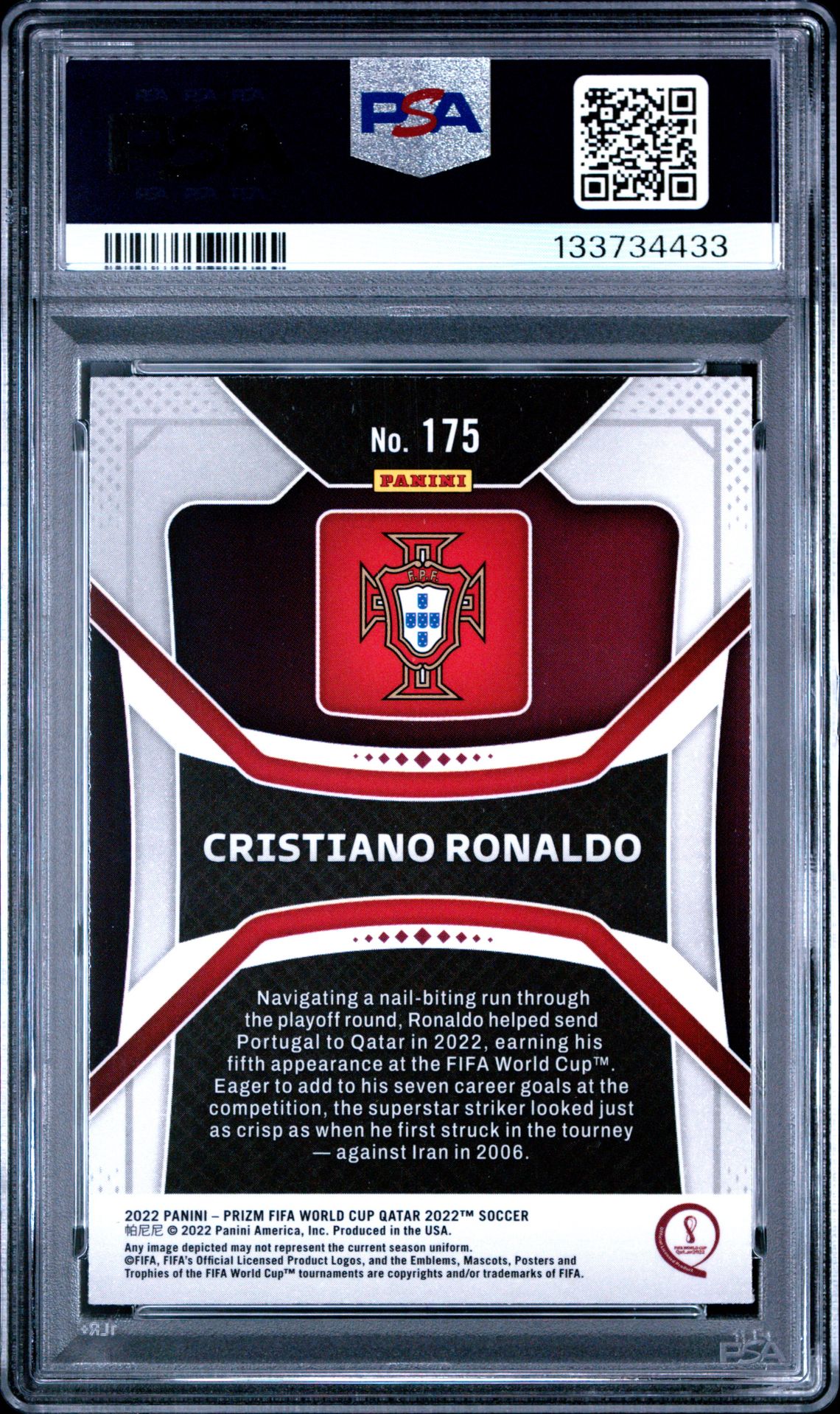 2022 Panini Prizm World Cup Qatar Cristiano Ronaldo #175 Mint 9 back