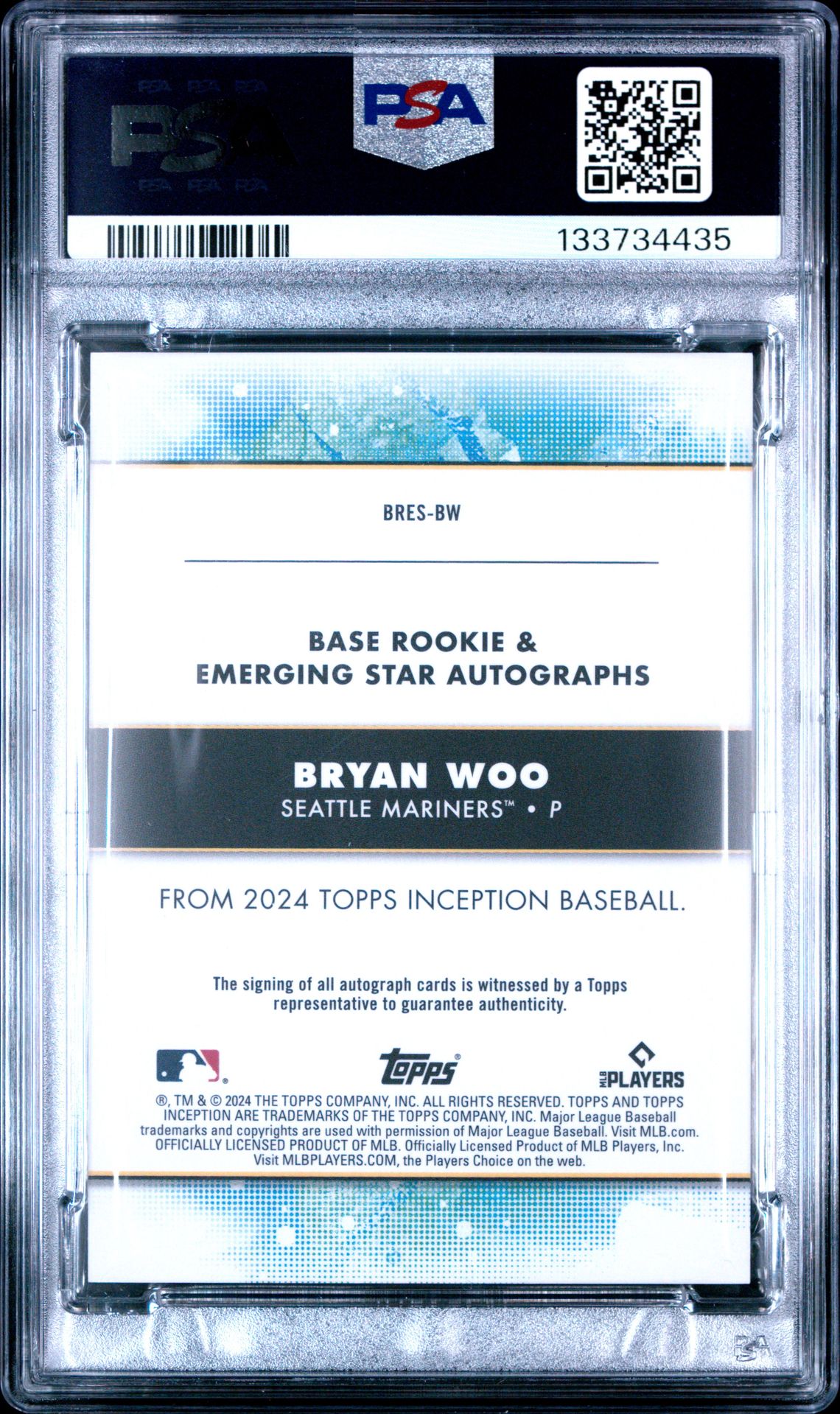 2024 Topps Inception Base Rookie And Emerging Star Autographs Bryan Woo #Bresbw (Rk/Emerging Stars Au-Purple) Mint 9 back