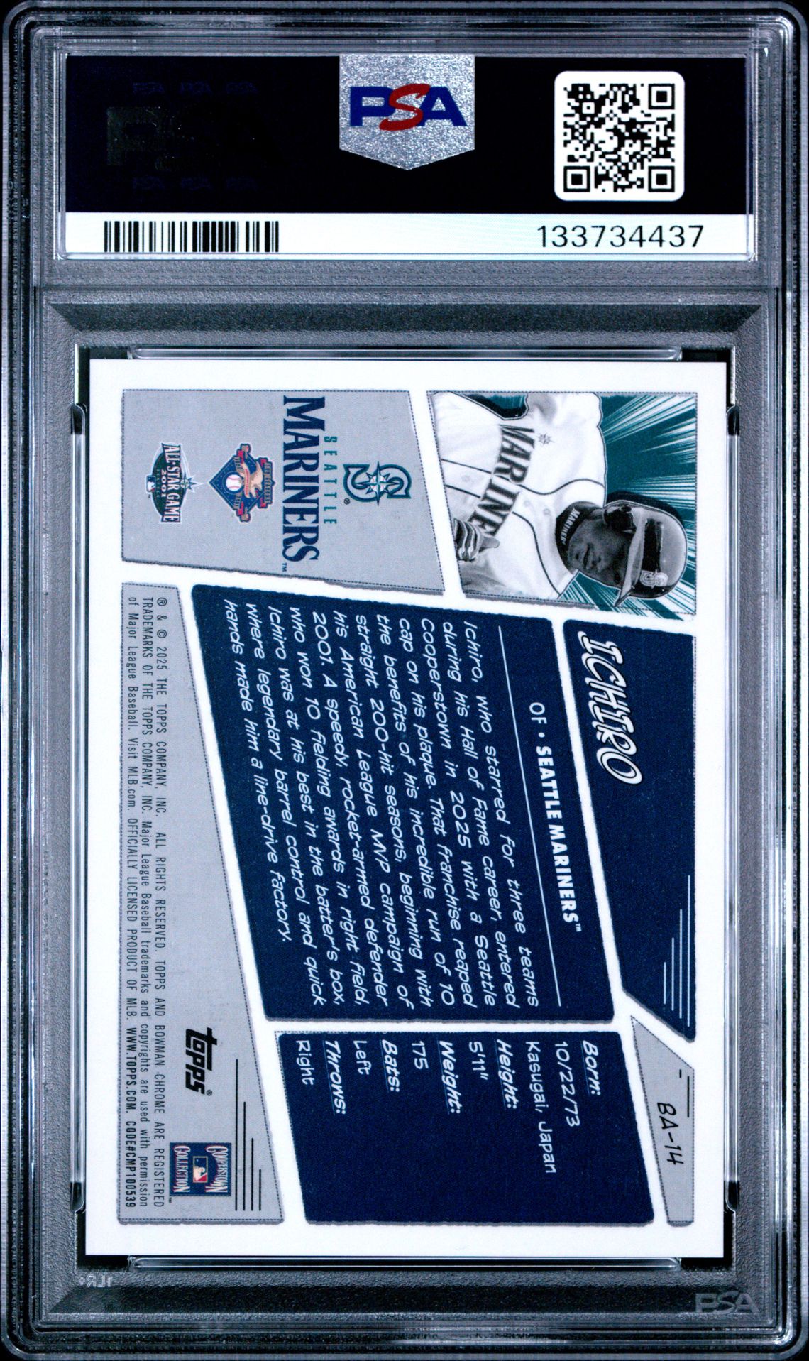 2025 Bowman Anime Ichiro #Ba14 Gem Mt 10 back