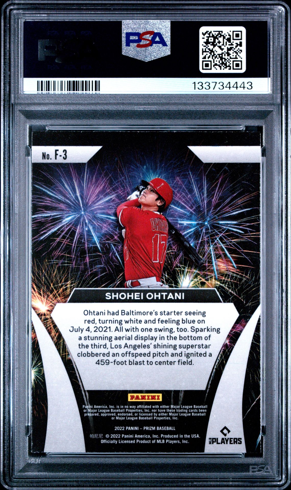 2022 Panini Prizm Fireworks Shohei Ohtani #F3 (Fireworks) Mint 9 back