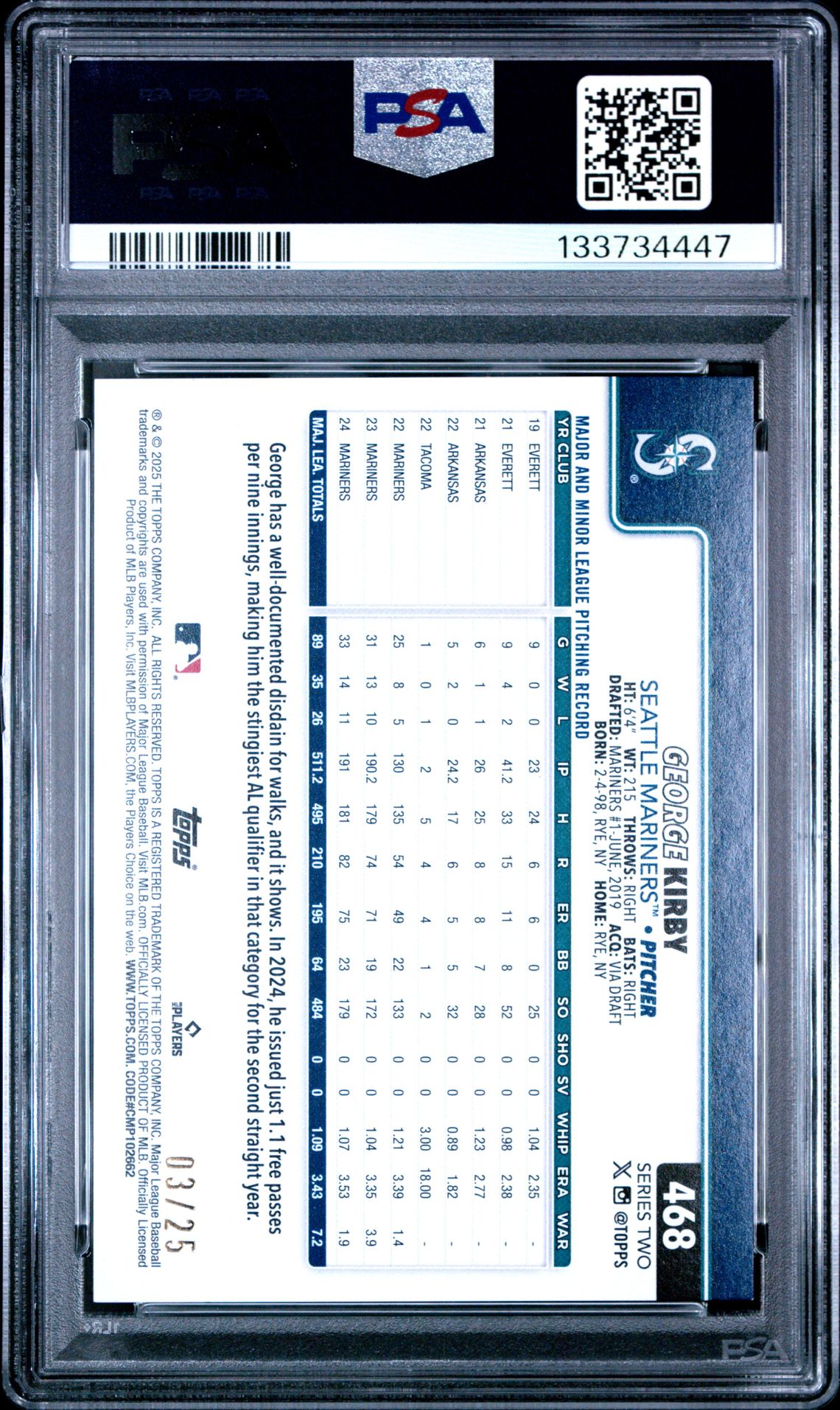 2025 Topps George Kirby #468 (Beach Umbrella) Mint 9 back