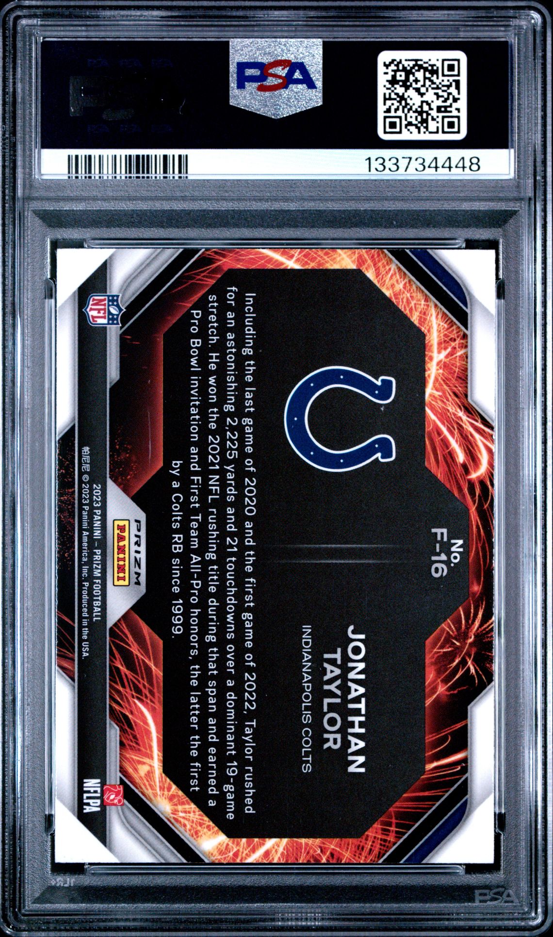 2023 Panini Prizm Fireworks Jonathan Taylor #F16 (Fireworks-Green Ice) Mint 9 back