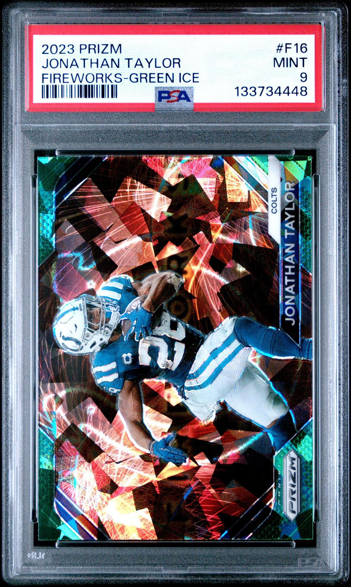 2023 Panini Prizm Fireworks Jonathan Taylor #F16 (Fireworks-Green Ice) Mint 9 front