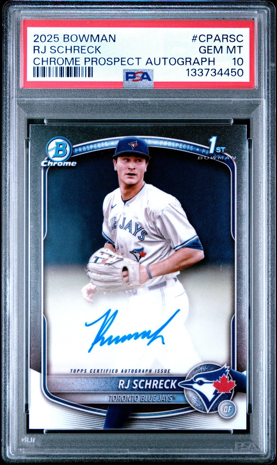 2025 Bowman Chrome Prospect Autographs Rj Schreck #Cparsc Gem Mt 10 front