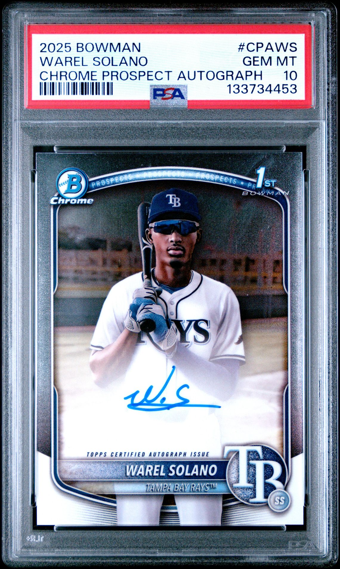2025 Bowman Chrome Prospect Autographs Warel Solano #Cpaws Gem Mt 10 front