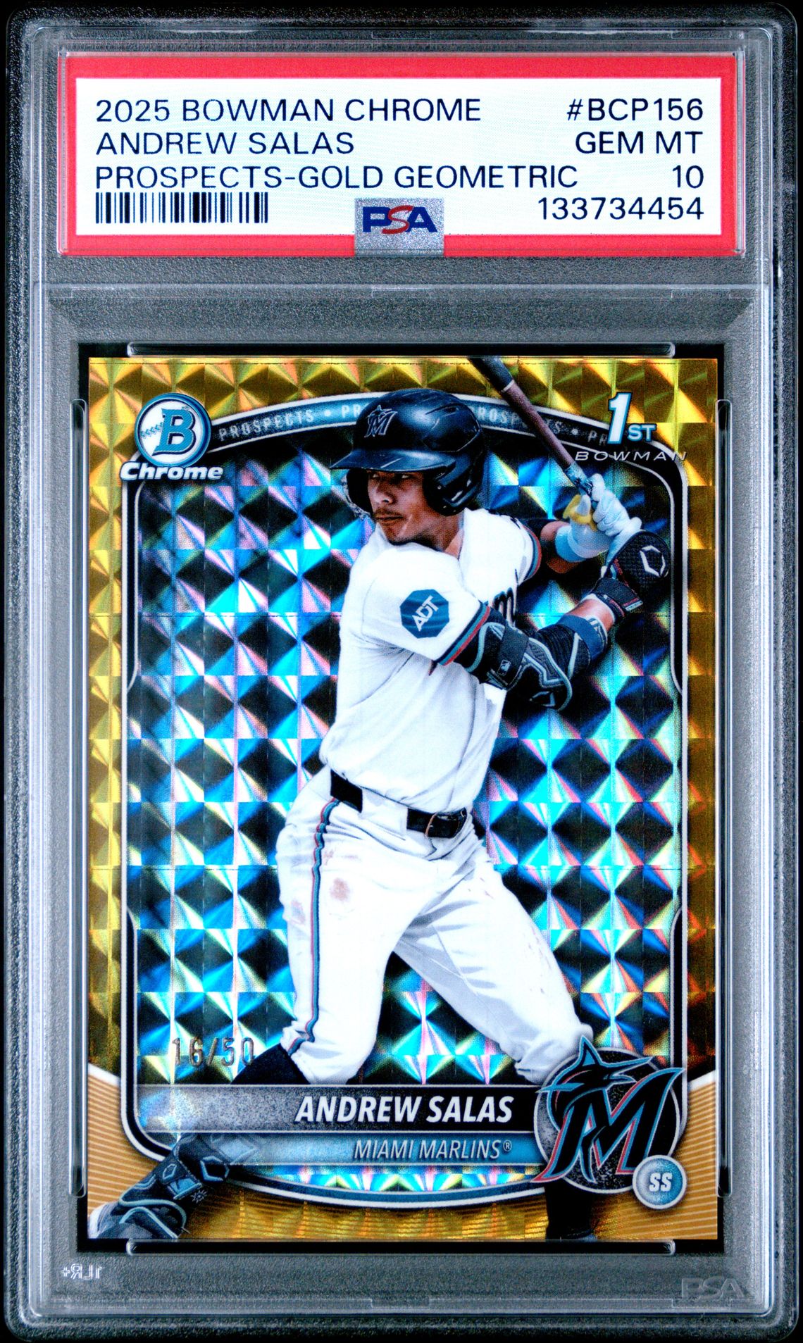2025 Bowman Chrome Prospects Andrew Salas #Bcp156 (Prospects-Gold Geometric) Gem Mt 10 front