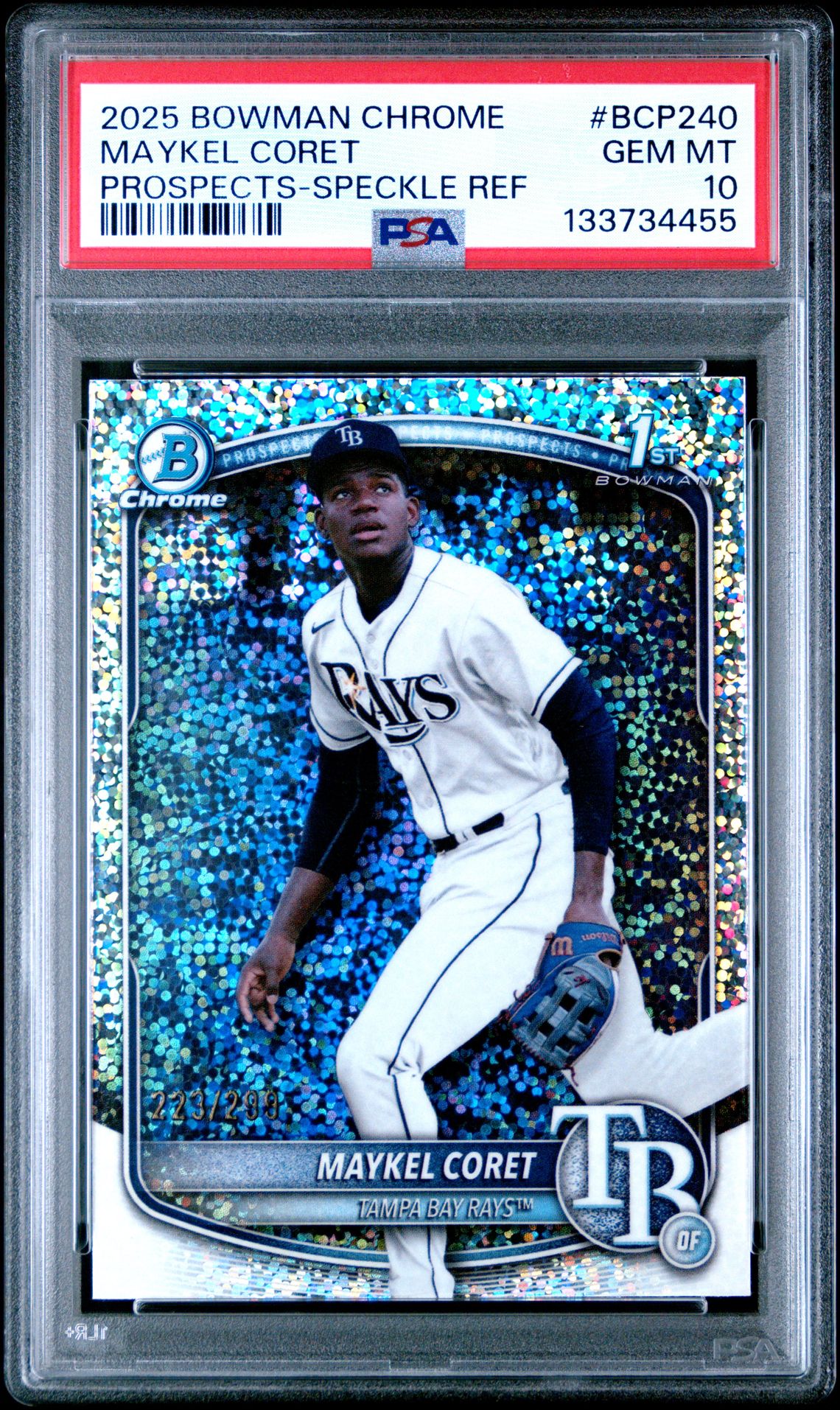 2025 Bowman Chrome Prospects Maykel Coret #Bcp240 (Prospects-Speckle Ref) Gem Mt 10 front