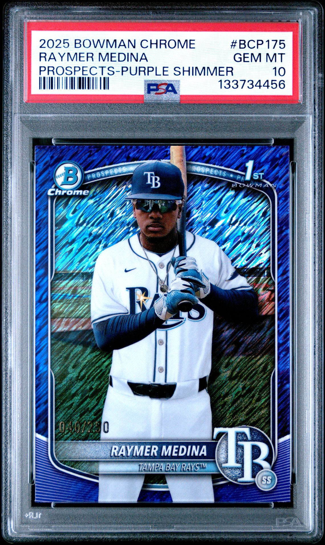 2025 Bowman Chrome Prospects Raymer Medina #Bcp175 (Prospects-Purple Shimmer) Gem Mt 10 front