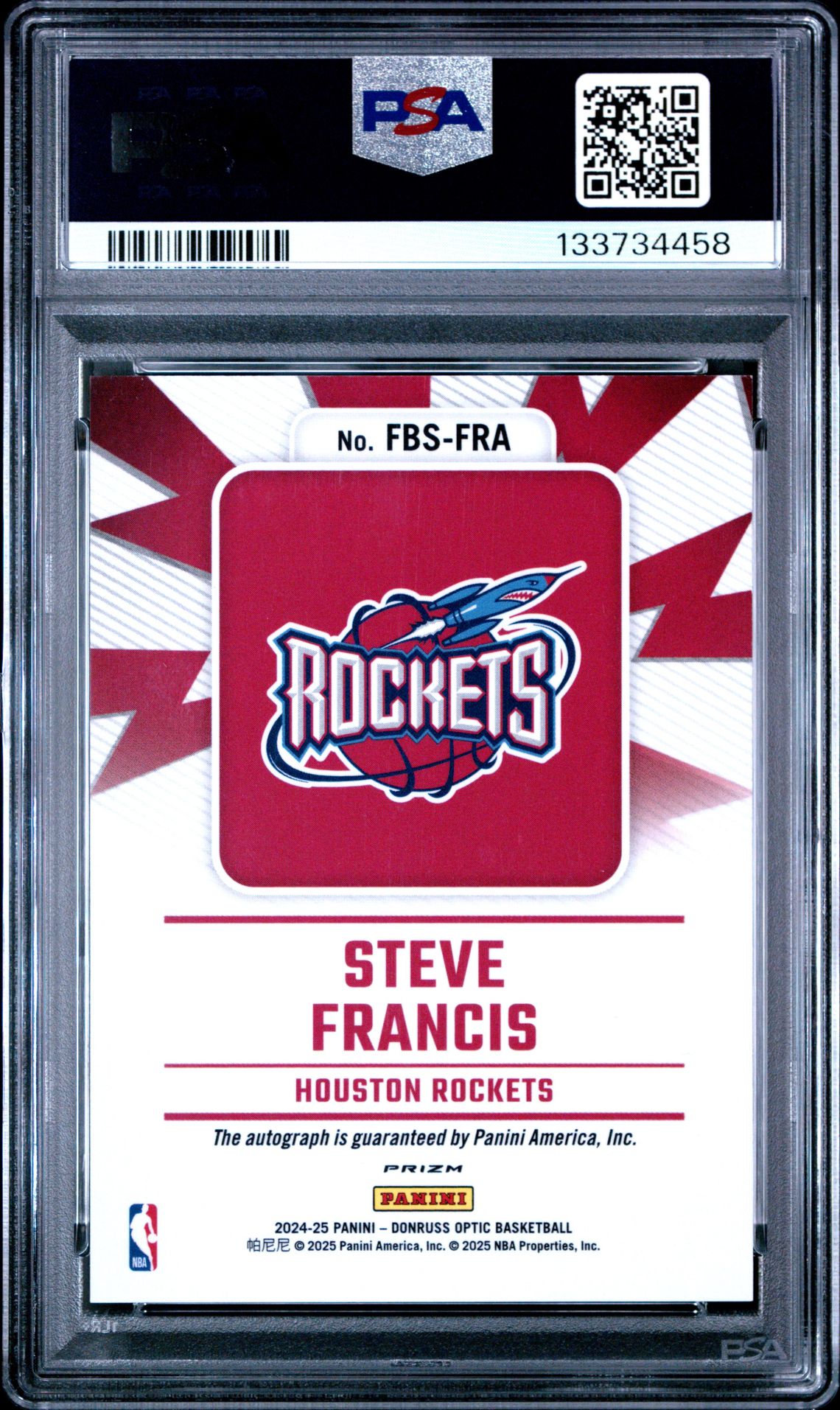 2024 Panini Donruss Optic Fast Break Signatures Steve Francis #Fbs-Fra Gem Mt 10 back
