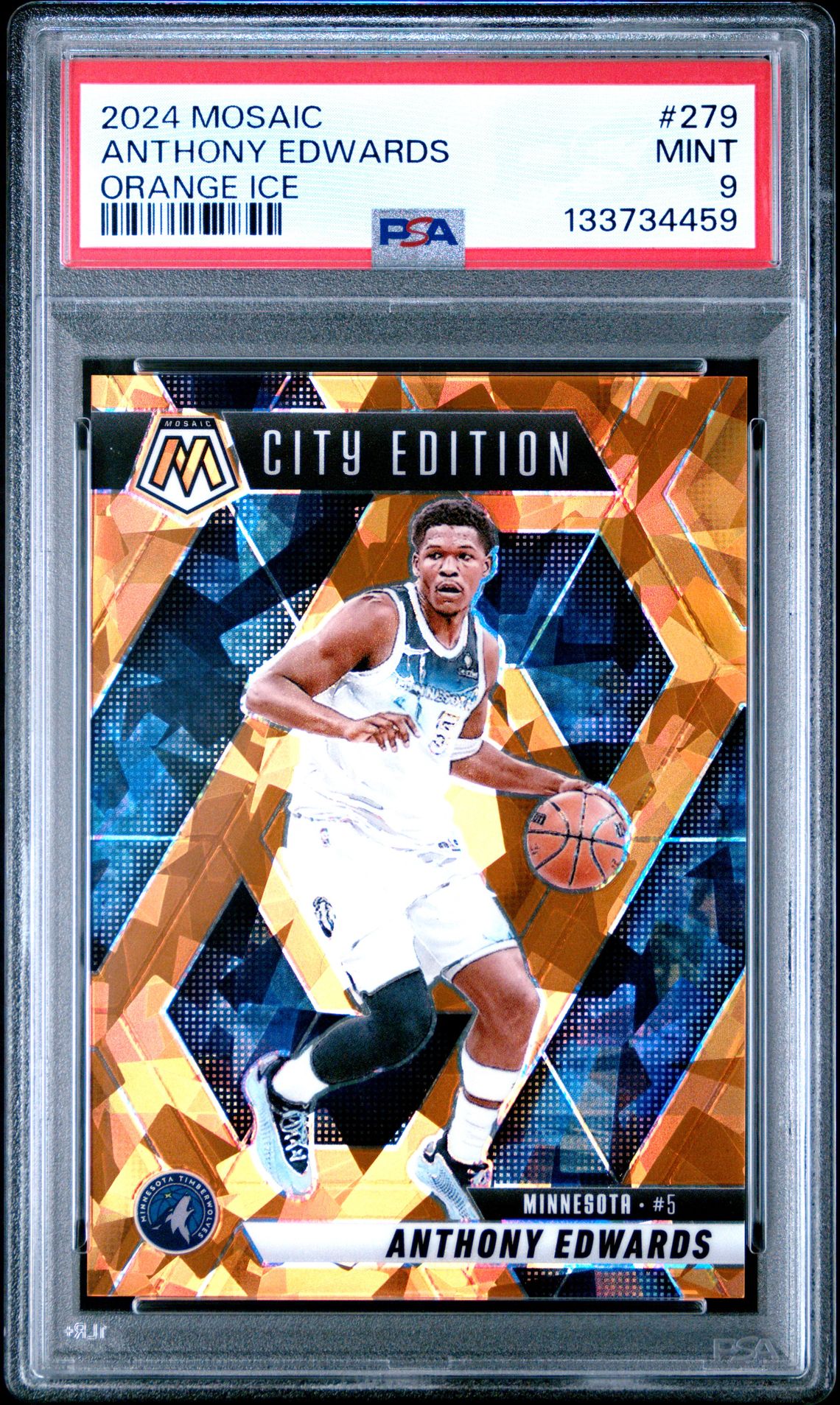 2024 Panini Mosaic Anthony Edwards #279 (Orange Ice) Mint 9 front