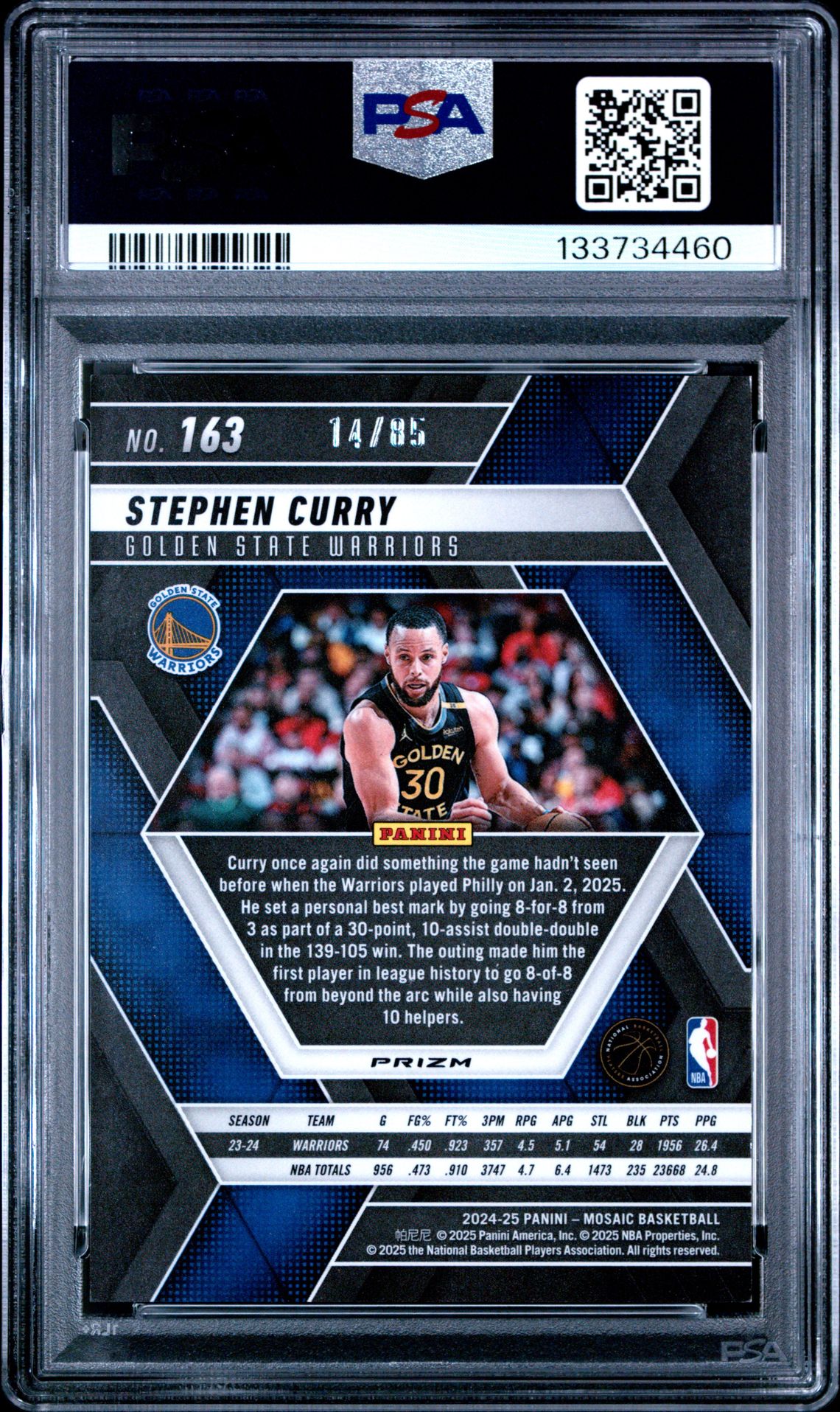 2024 Panini Mosaic Stephen Curry #163 (Blue Fast Break) Mint 9 back