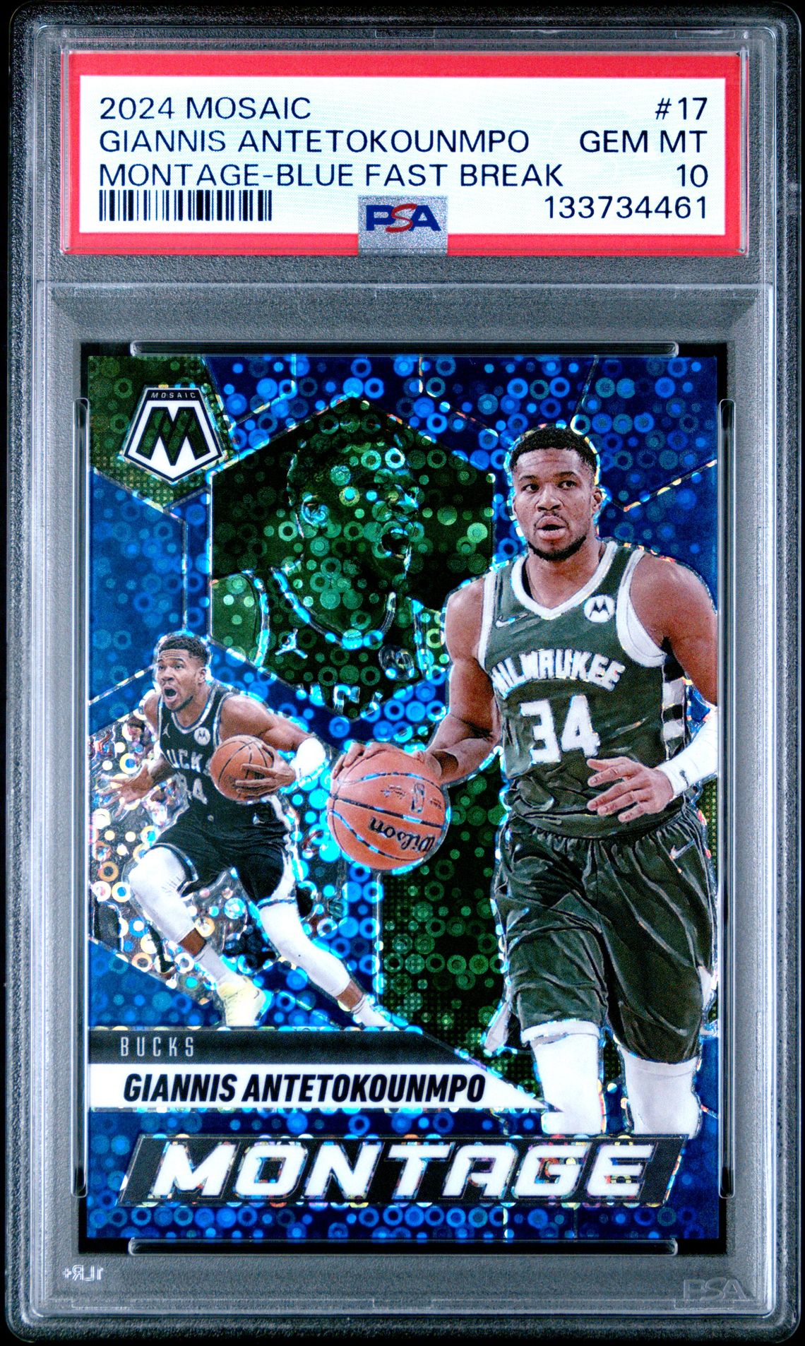 2024 Panini Mosaic Montage Giannis Antetokounmpo #17 (Montage-Blue Fast Break) Gem Mt 10 front