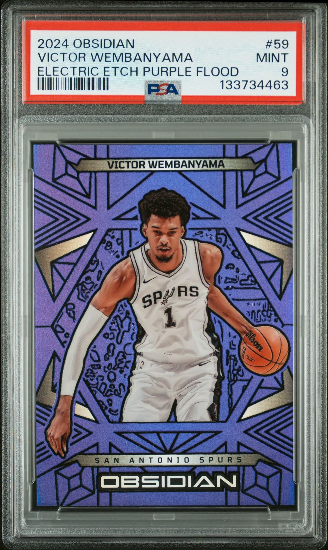 2024-25 Panini Obsidian Victor Wembanyama #59 (Electric Etch Purple Flood) Mint 9 front