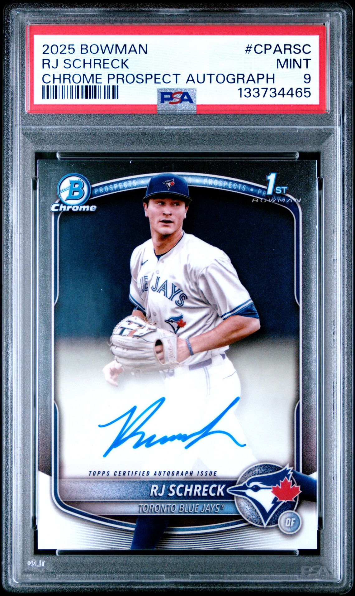 2025 Bowman Chrome Prospect Autographs Rj Schreck #Cparsc Mint 9 front