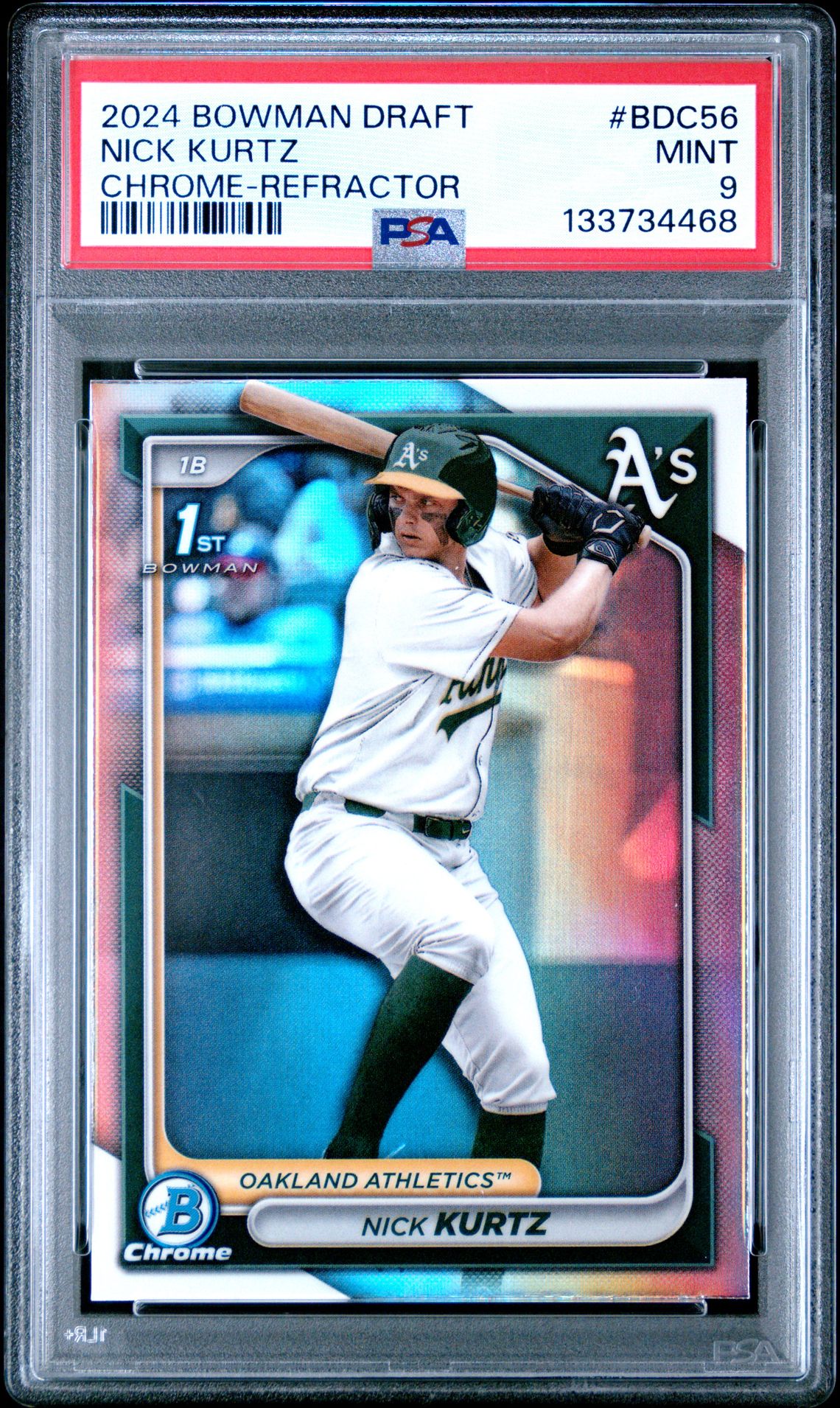 2024 Bowman Draft Nick Kurtz #Bdc56 (Chrome-Refractor) Mint 9 front