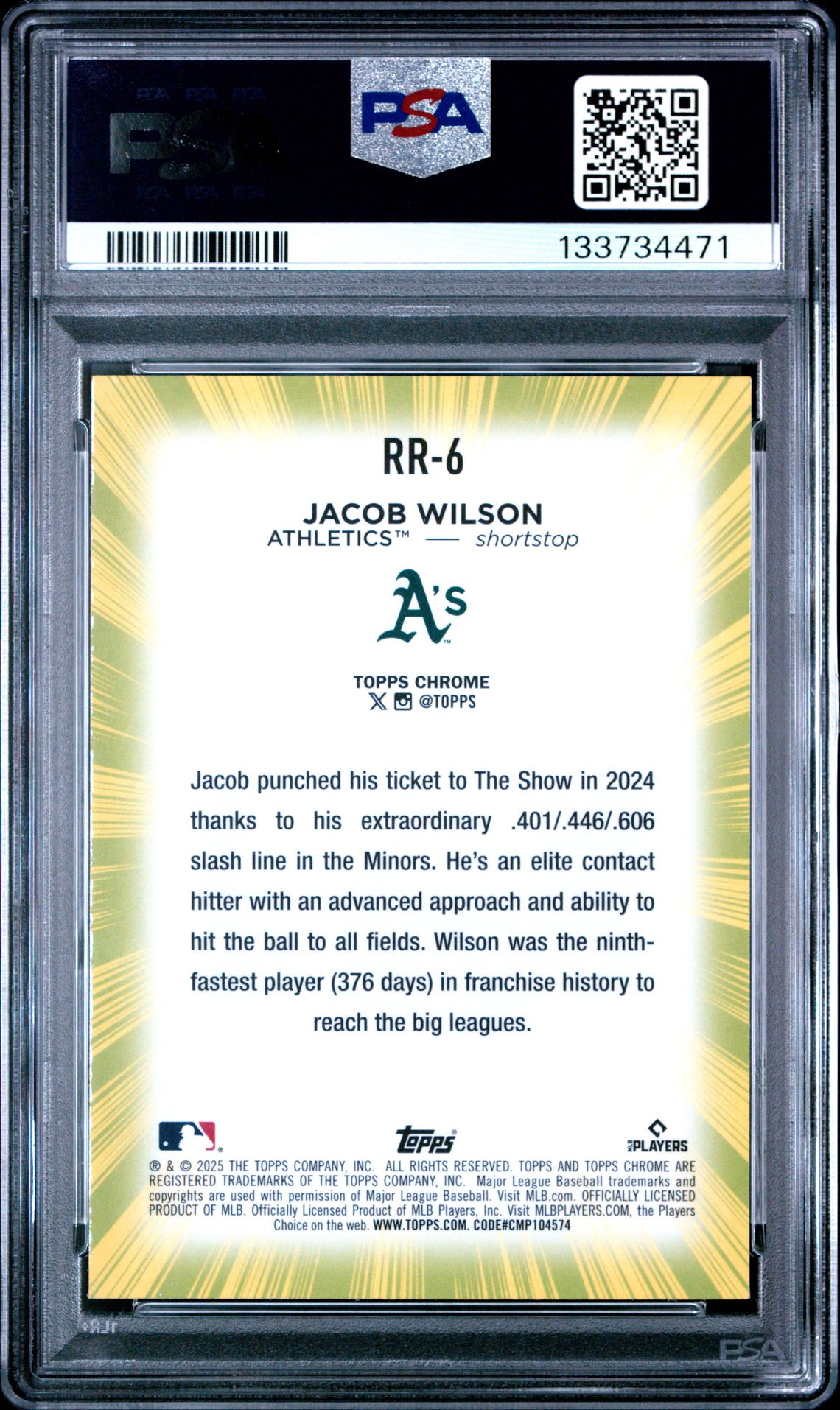 2025 Topps Chrome Radiating Rookies Jacob Wilson #Rr6 Mint 9 back