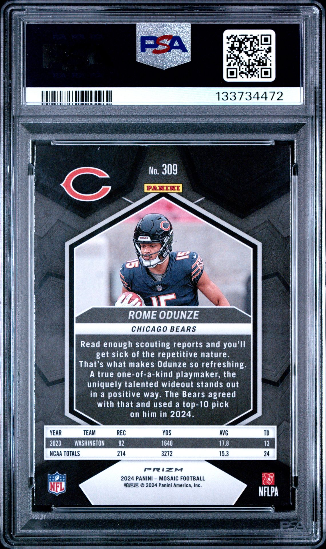 2024 Panini Mosaic Rome Odunze #309 (Mosaic) Mint 9 back