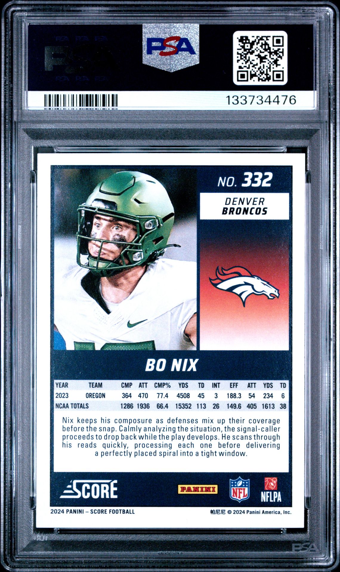 2024 Panini Score Bo Nix #332 Mint 9 back