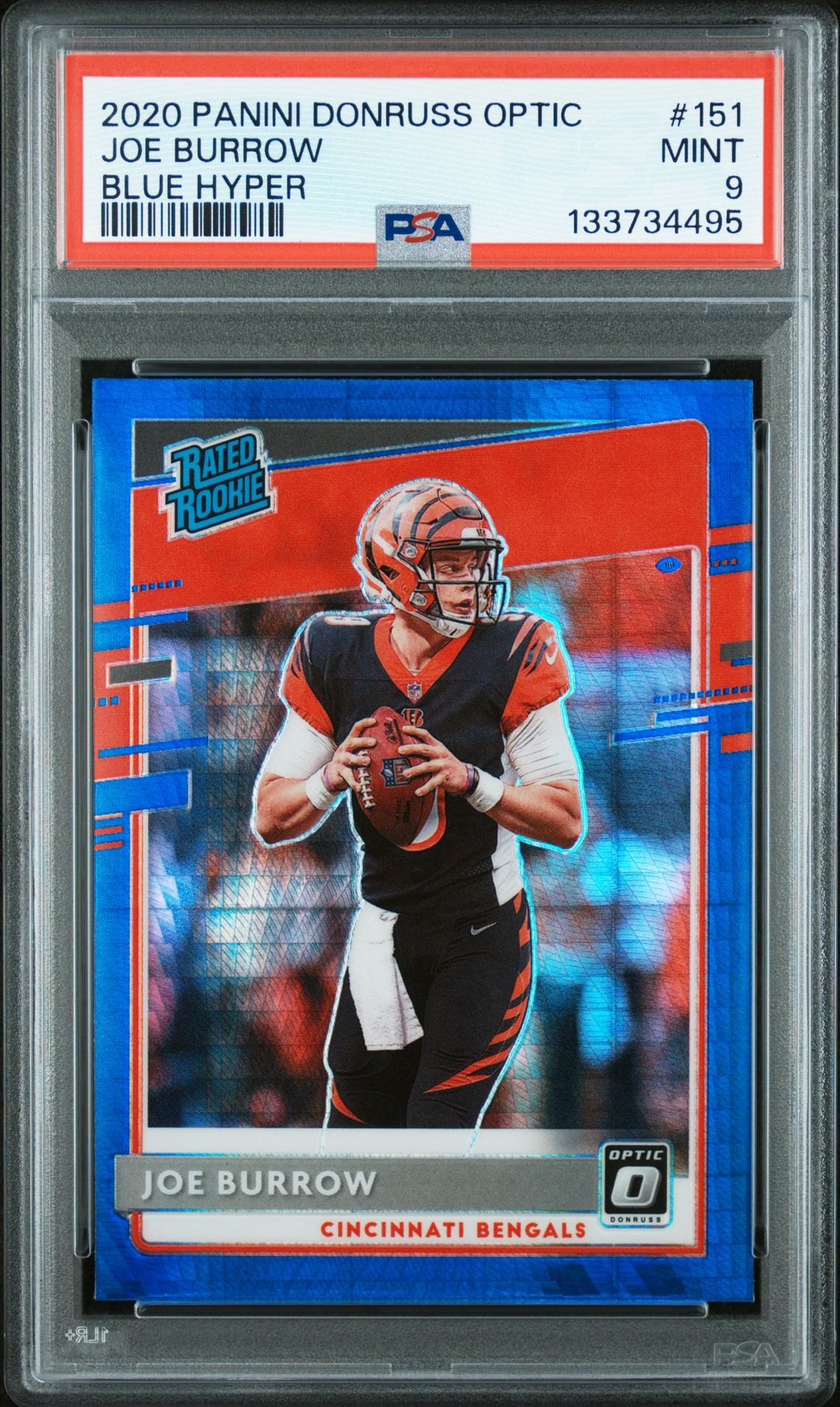2020 Panini Donruss Optic Joe Burrow #151 (Blue Hyper) Mint 9 front