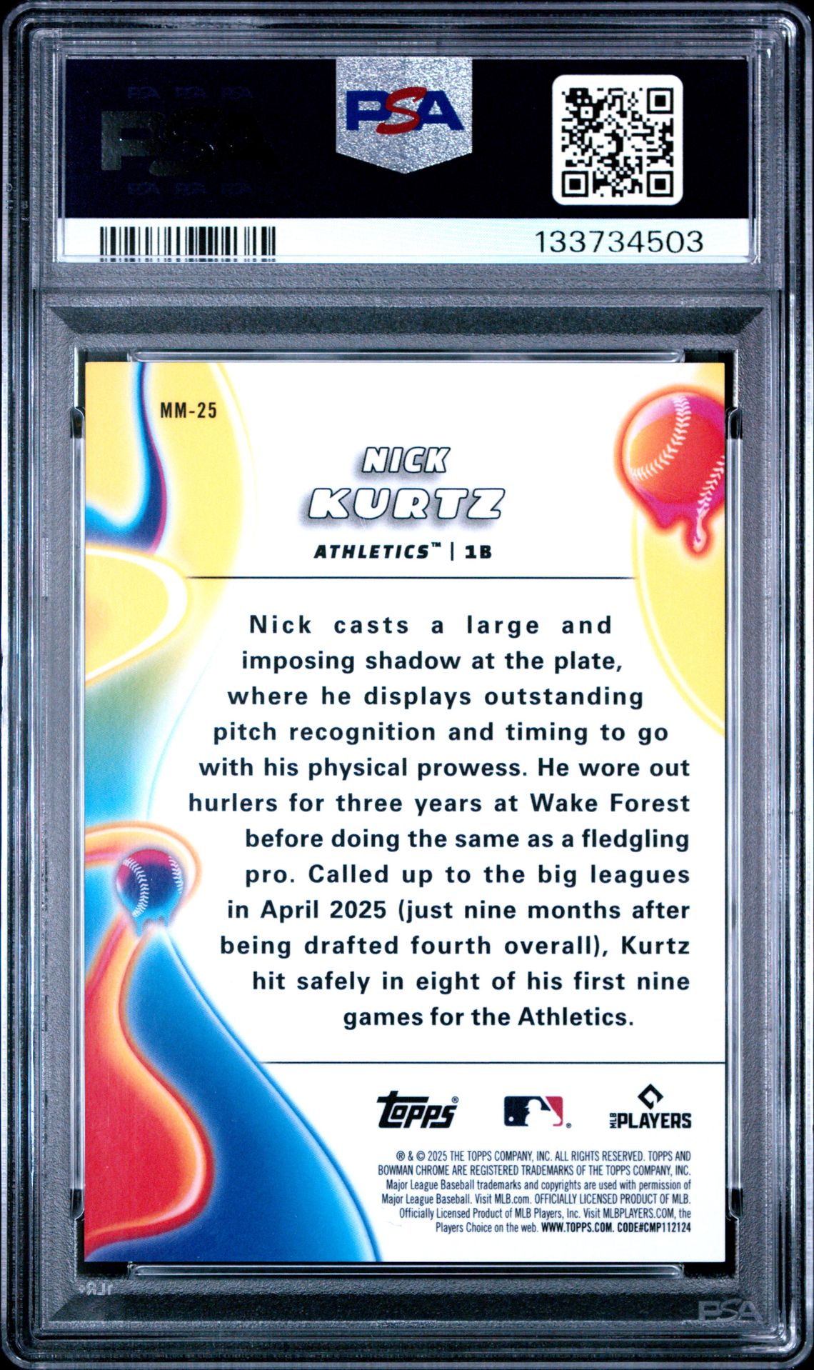 2025 Bowman Chrome Melt Mashers Nick Kurtz #Mm-25 (Melt Mashers-Mini Diamond) Mint 9 back