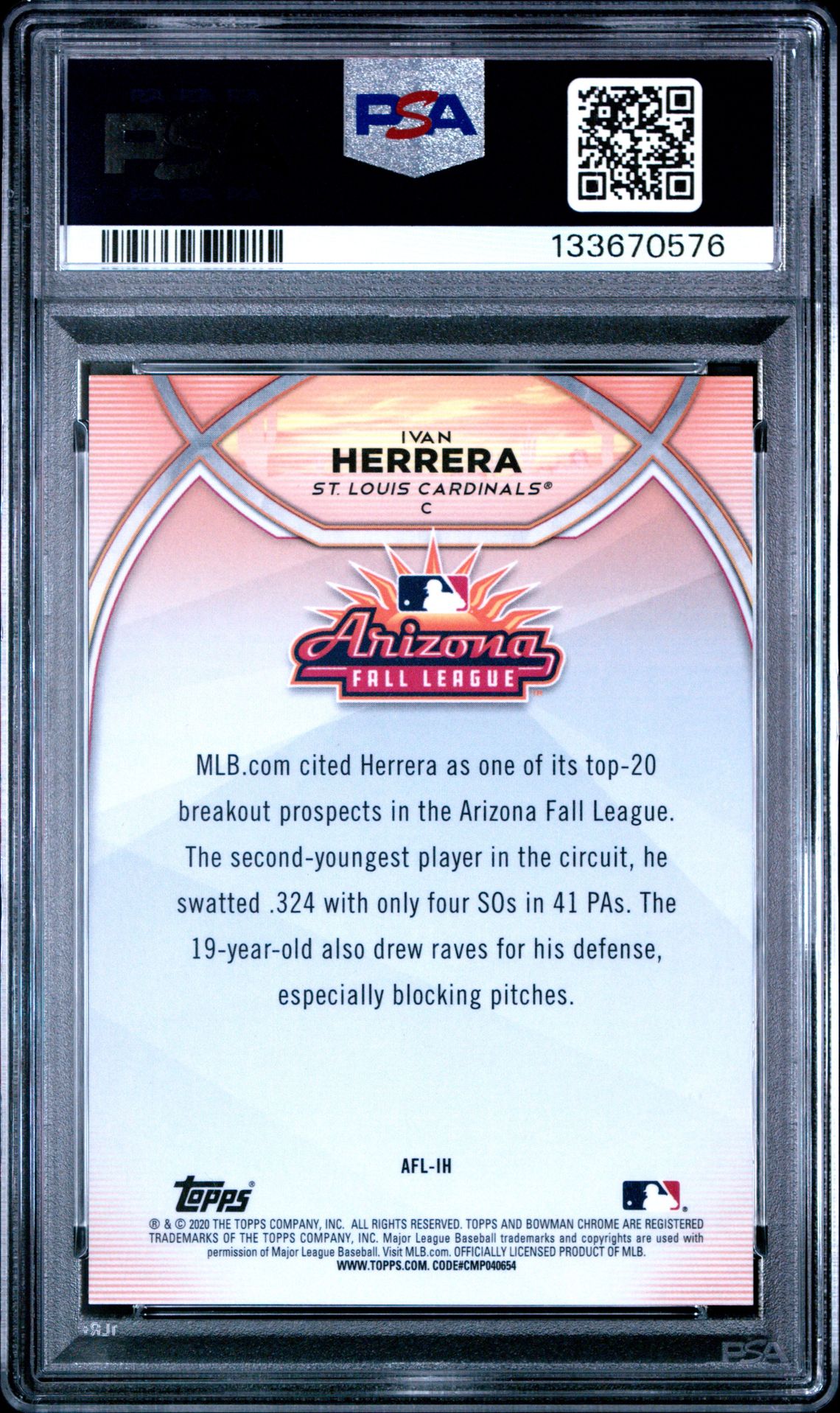 2020 Bowman Chrome 2019 Arizona Fall League Afl Fall Stars Ivan Herrera #Aflih (Afl Fall Stars-Spfrctr.1/1) Gem Mt 10 back