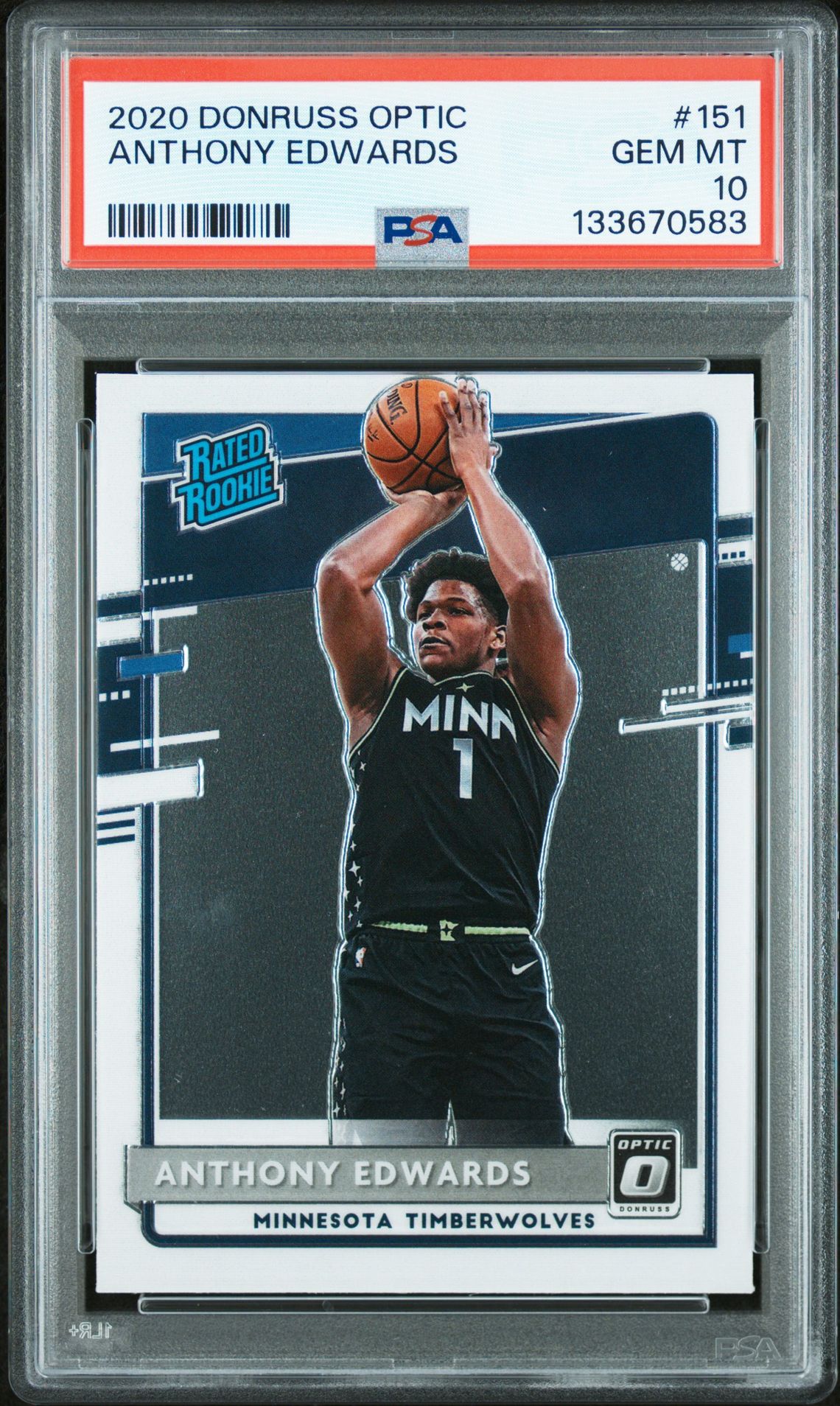 2020 Panini Donruss Optic Anthony Edwards #151 Gem Mt 10 front