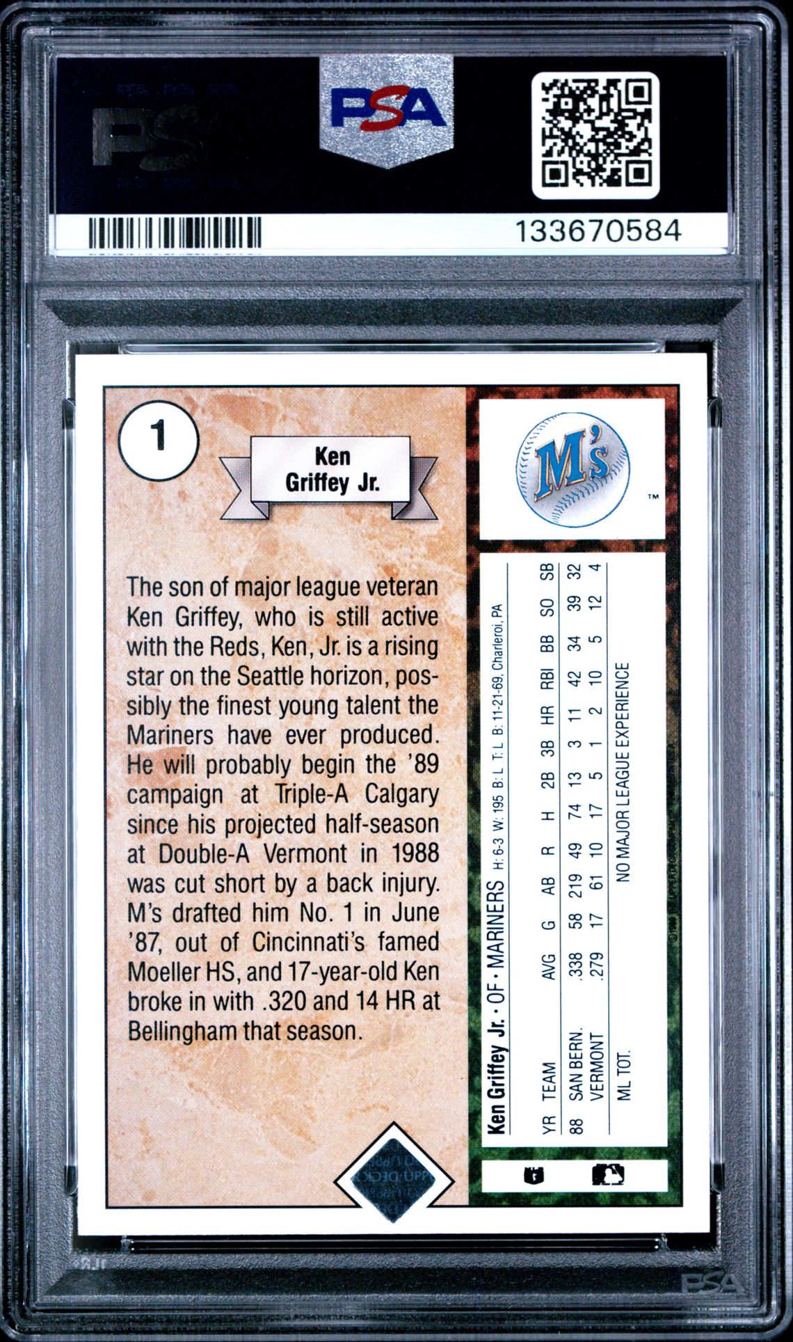 1989 Upper Deck Ken Griffey Jr. #1 (Star Rookie) Nm-Mt 8 back